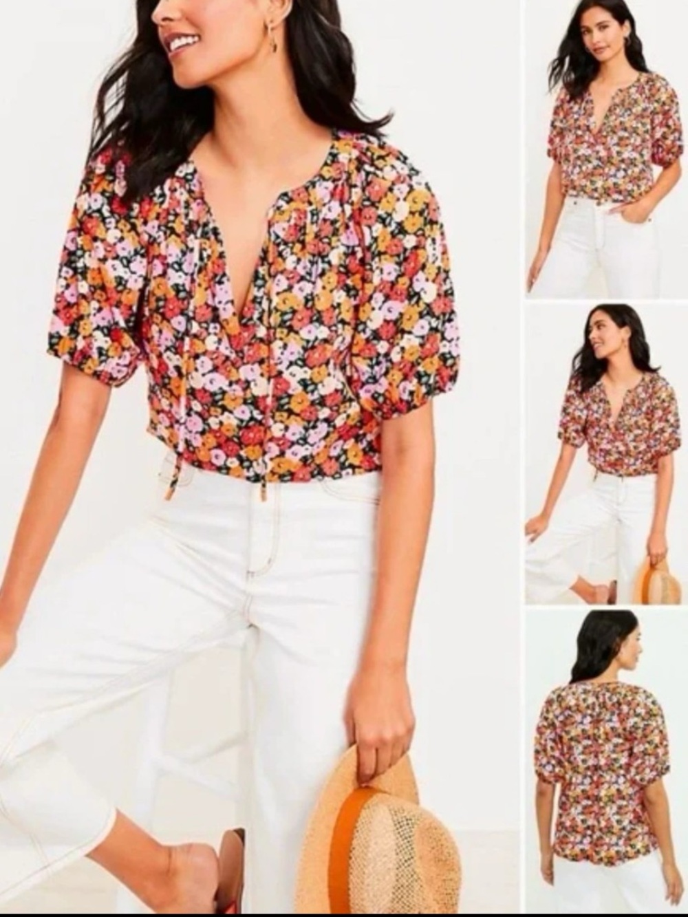 Loft Balloon Sleeve Floral Blouse